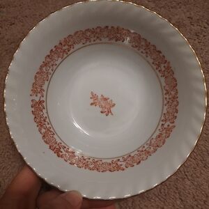 Yamatsu White and Gold Rimmed Floral Bowl